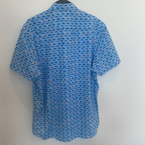 Con.struct Men’s Performance Size Medium Fish Print Blue Short Sleeve Shirt - Picture 4 of 4